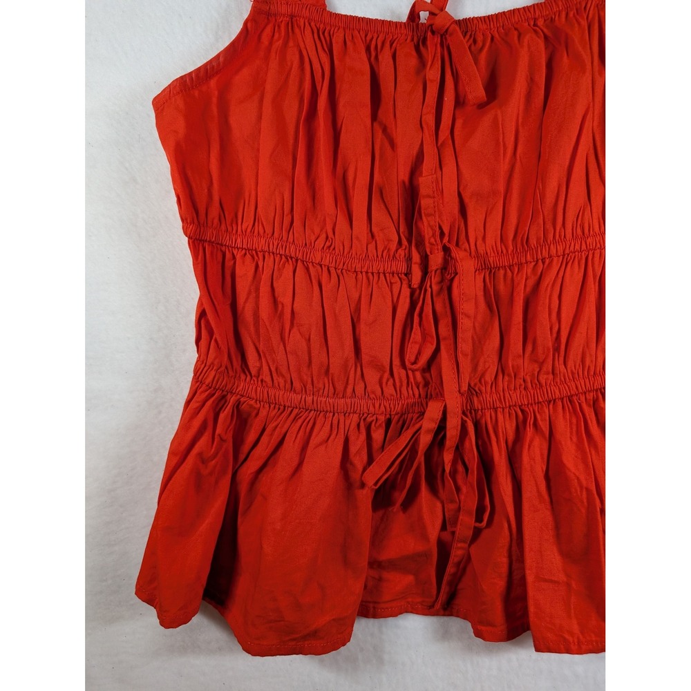 Sim & Sam Red Smocked Peplum Tank Top Cotton Tie Front Cottagecore Womens Medium - Picture 3 of 7